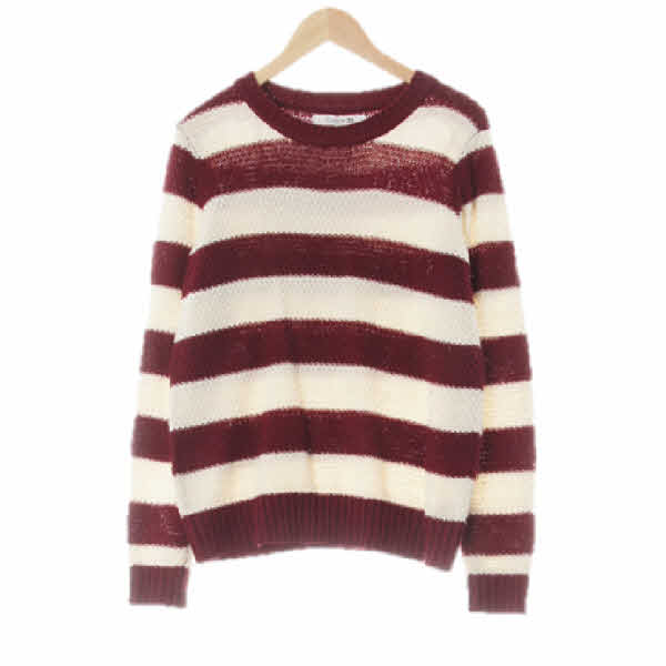 Forever21 린넨아이보리자주 스트라이프 크루넥니트