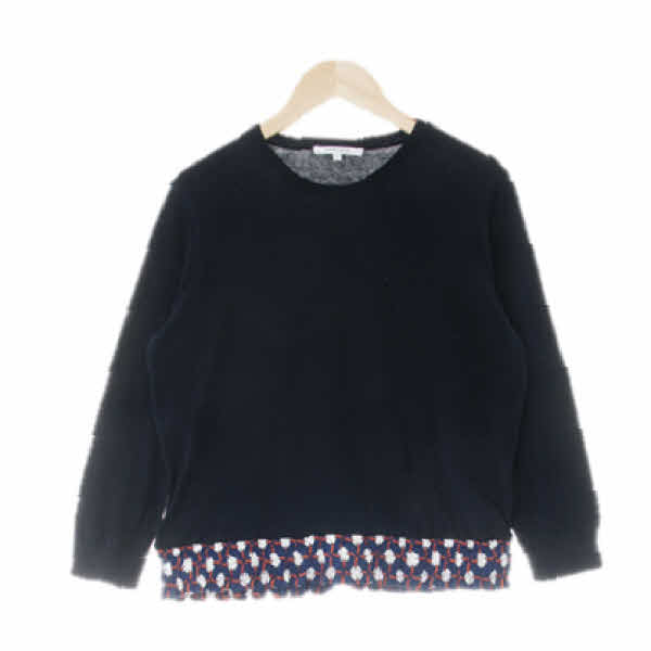 carven 네이비 네잎클로버패턴 면 9부시보리니트