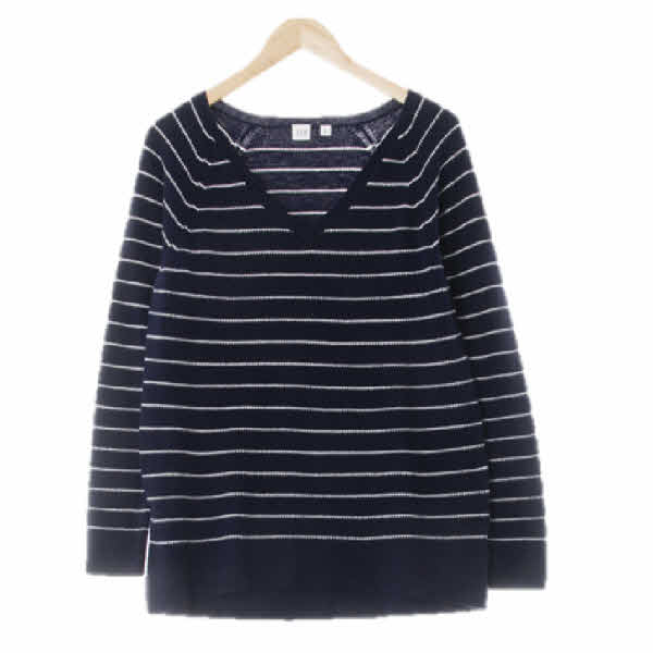 gap 네이비 스트라이프 브이넥롱니트