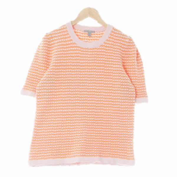 Massimo Dutti 라이트핑크라이트오렌지 스트라이프 면 물결퍼프반팔니트