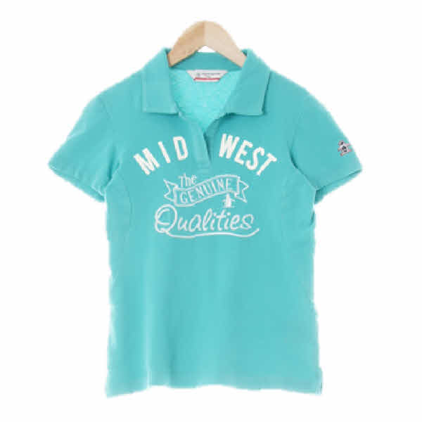 munsingwear 민트 면혼방 웨스트브이넥카라반팔티
