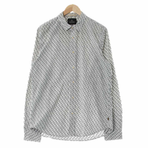 scotch&soda 화이트 야자수패턴 면 비치인더시티긴팔셔츠 