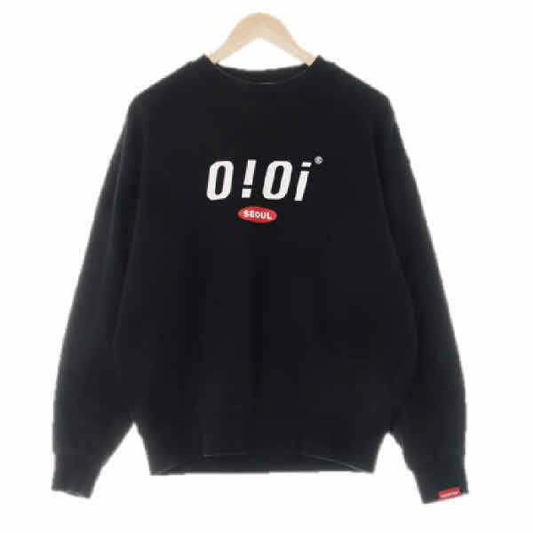 oioi 블랙 프린팅 면 심볼빅로고맨투맨