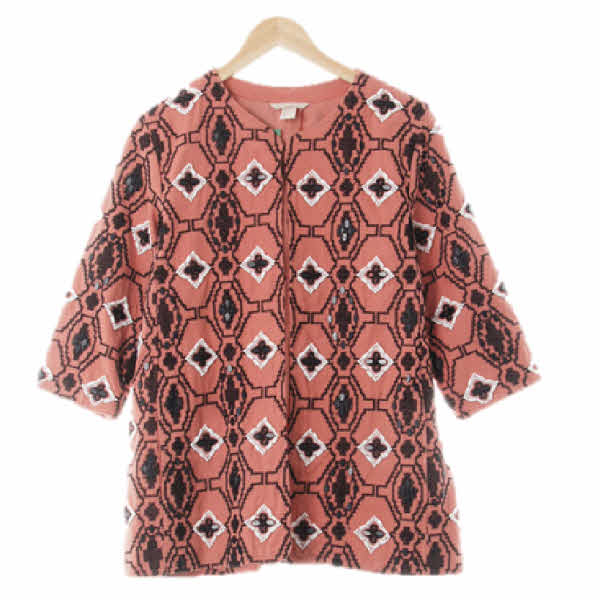 h&m 빈티지코랄 문양패턴 면 비즈노카라자켓
