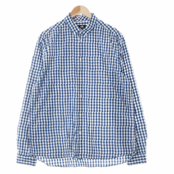 h&m 스타스트럭블루화이트 체크 면 레귤러핏라이트셔츠