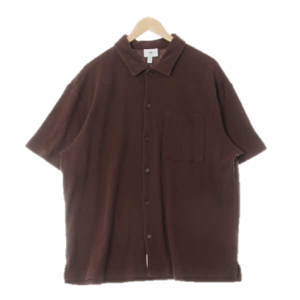 h&m 브라운 면혼방 와플반팔셔츠