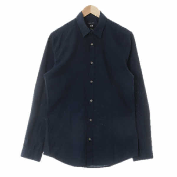 h&m 네이비 면혼방 긴소매라인셔츠