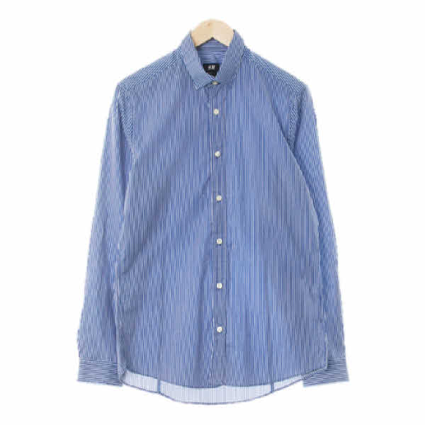 h&m 다크블루 스트라이프 면혼방 긴팔셔츠
