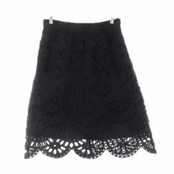 AnnTaylor 블랙 면혼방 자수펀칭물결미디스커트 