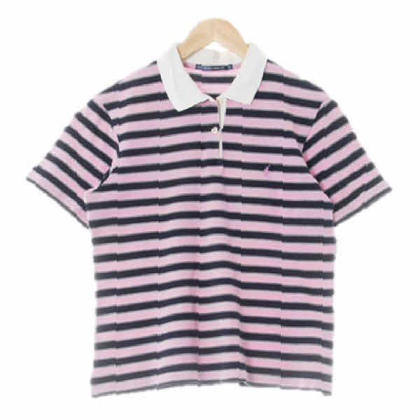 poloestablished67 핑크네이비 스트라이프 면 화이트카라반팔티