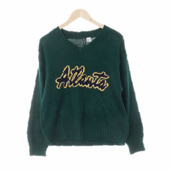 h&m 어벤추린그린 빅레터링자수브이넥니트