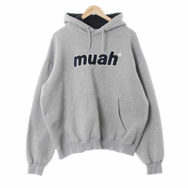 muahmuah 그레이 면 부클패치오버핏후드티