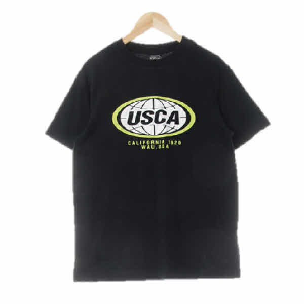 후아유 블랙 프린팅 면 USCA라운드반팔티