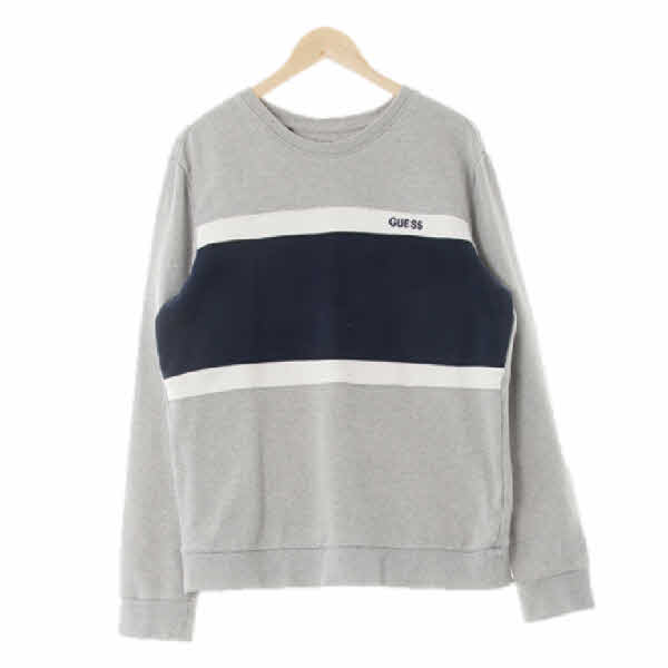 게스 그레이 배색크루넥맨투맨