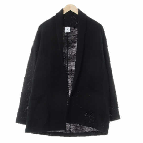 자라 블랙 면혼방 숄카라오픈롱니트가디건