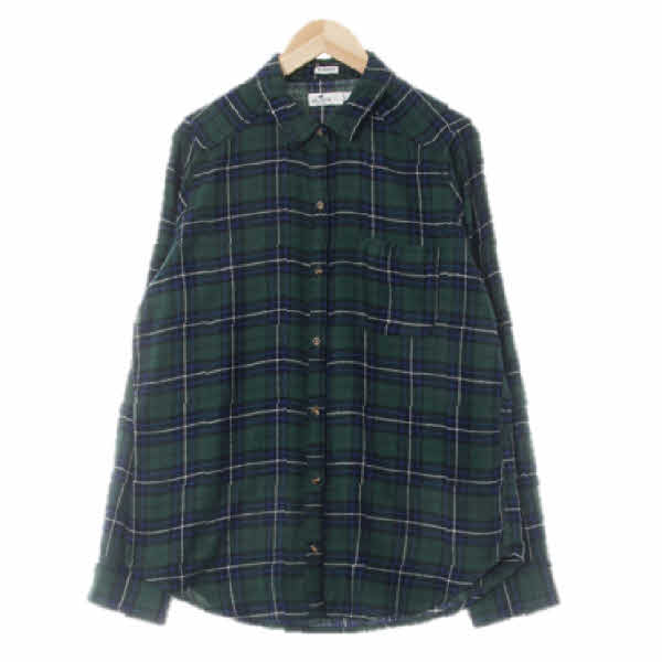 홀리스터 딥그린네이비 체크 면혼방 보이프렌드핏기모긴팔셔츠