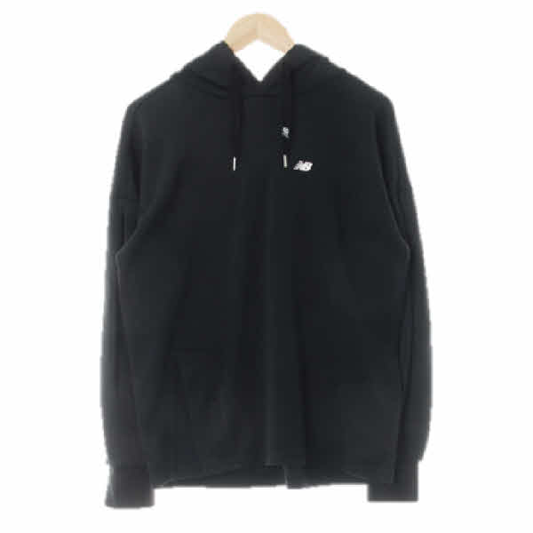 뉴발란스 블랙 면혼방 트임소매셔링후드티