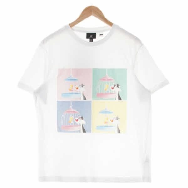 h&m 화이트 프린팅 면 캐릭터라운드반팔티