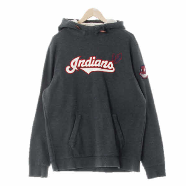 MLB 그레이 프린팅 면혼방 인디언스터틀후드티
