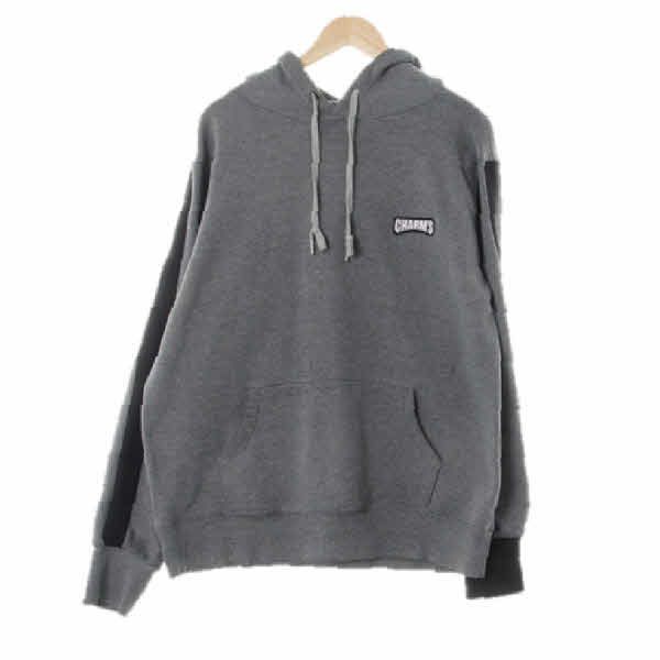 charms 미디움멜란지그레이 면 가슴로고소매배색후드티 