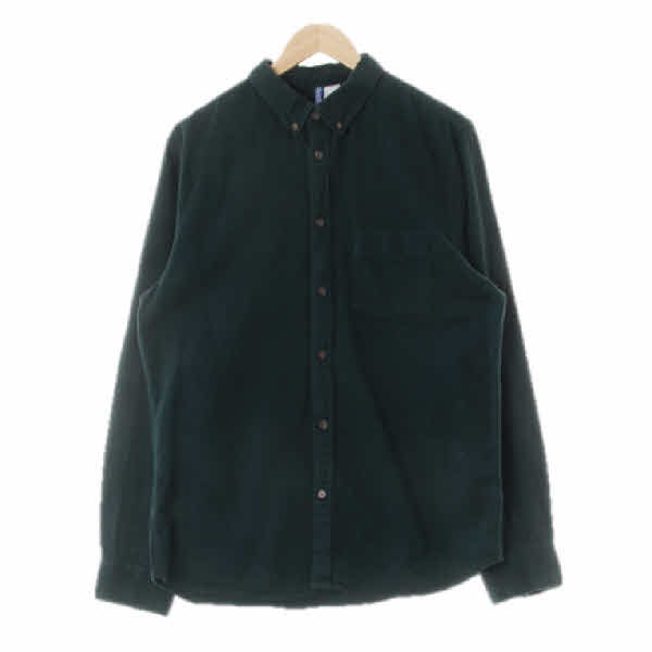 h&m 다크그린 면 워싱포켓긴팔셔츠