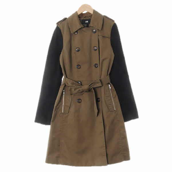 h&m 카키블랙 면혼방 투톤더블트렌치코트