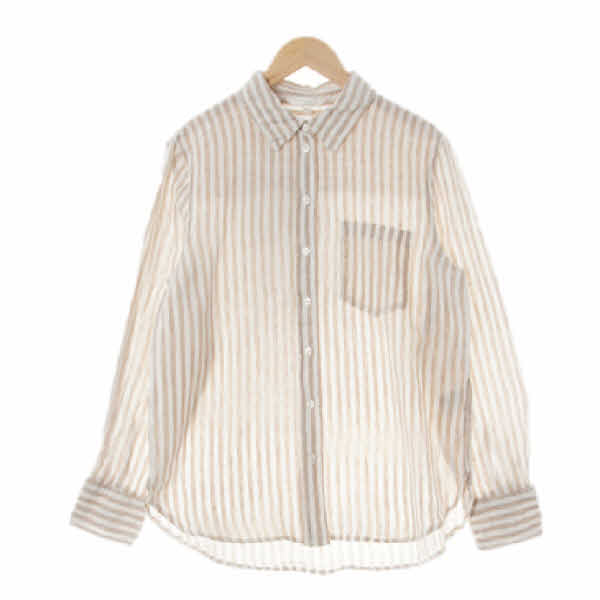 h&m 베이지 스트라이프 린넨 포켓거즈셔츠