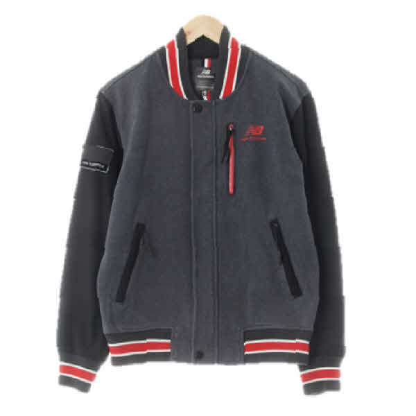 뉴발란스 멜란지폴포즈그레이블랙 면혼방 소매배색가슴로고야구점퍼