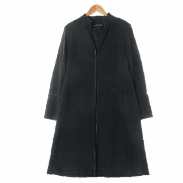 anneklein 다크올리브 울 노카라레더배색슬림롱원피스코트