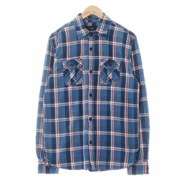 scotch&soda 블루블랙레드 체크 면 더블포켓긴팔셔츠