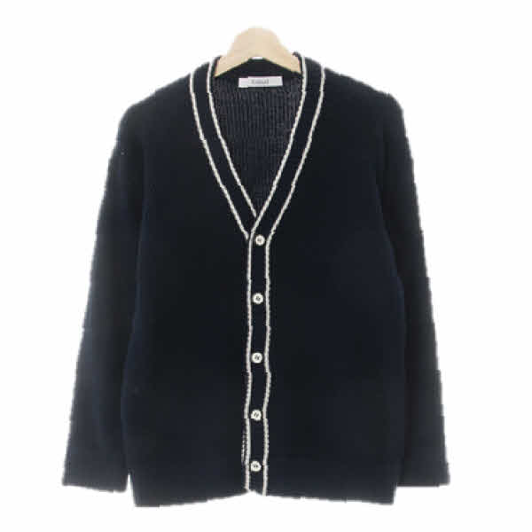 knitted 네이비 면 잔꽈배기가디건