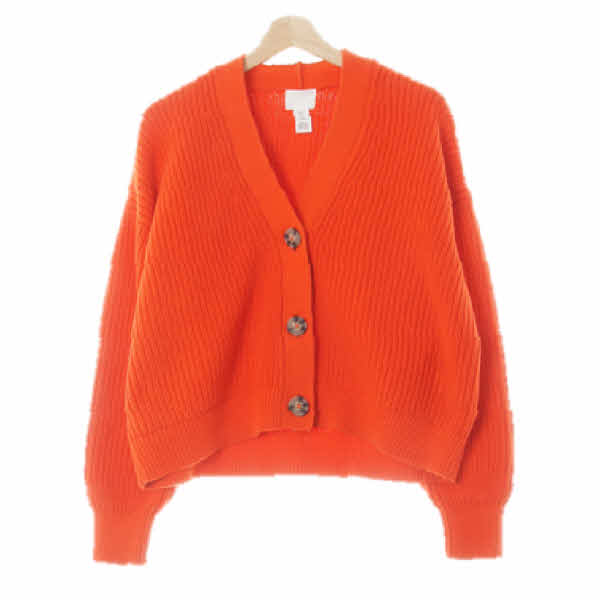 h&m 스칼렛오렌지 꽈배기패턴 가오리핏와이드크롭가디건