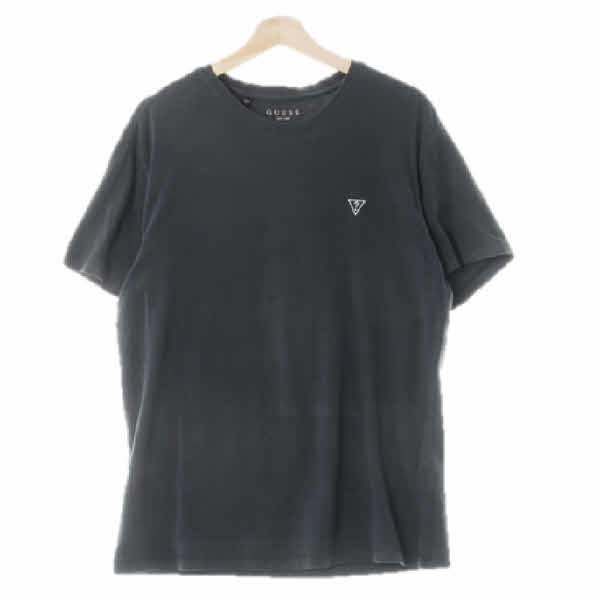 Guess 다크그레이 면혼방 심볼자수라운드반팔티