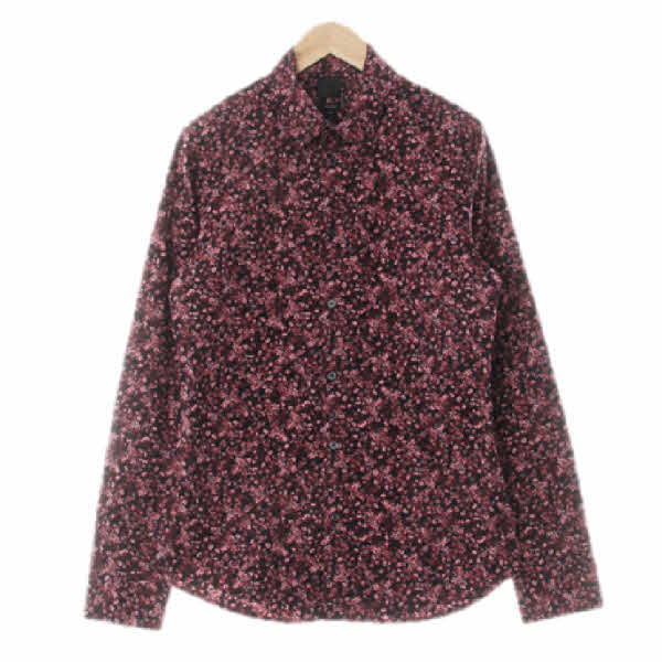 h&m 와인 잔꽃패턴 면혼방 스트레치긴팔셔츠