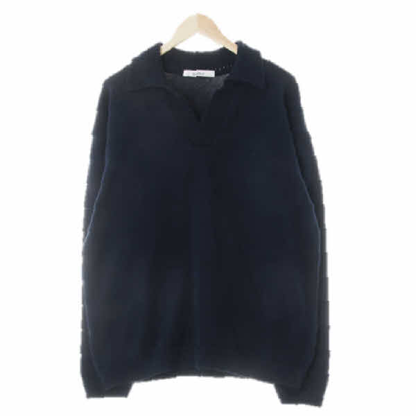 knitted 네이비 면 브이넥오픈카라긴팔니트스웨터