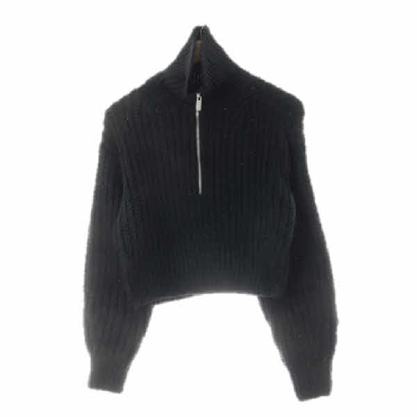 h&m 블랙 울혼방 하이넥반집업크롭골지스웨터