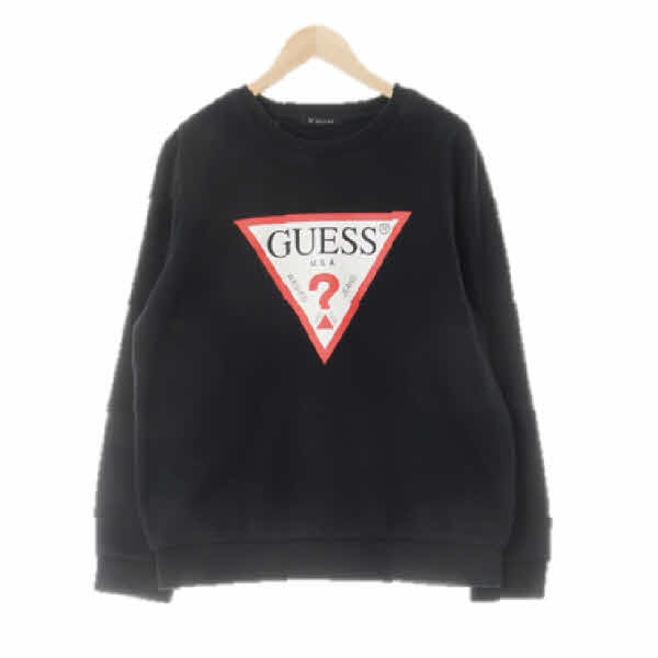 Guess 블랙 프린팅 면혼방 센터빅심볼로고기모맨투맨