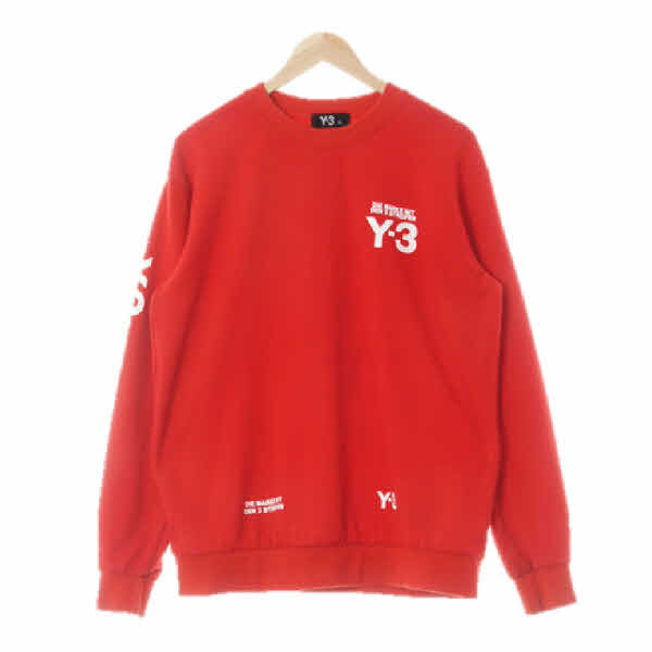 y-3 레드 프린팅 면혼방 텍스트크루넥맨투맨
