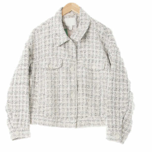 h&m 아이보리블랙 체크 트위드숏포켓자켓