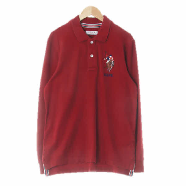 uspa 버건디 면 컬러빅포니자수로고긴팔카라티