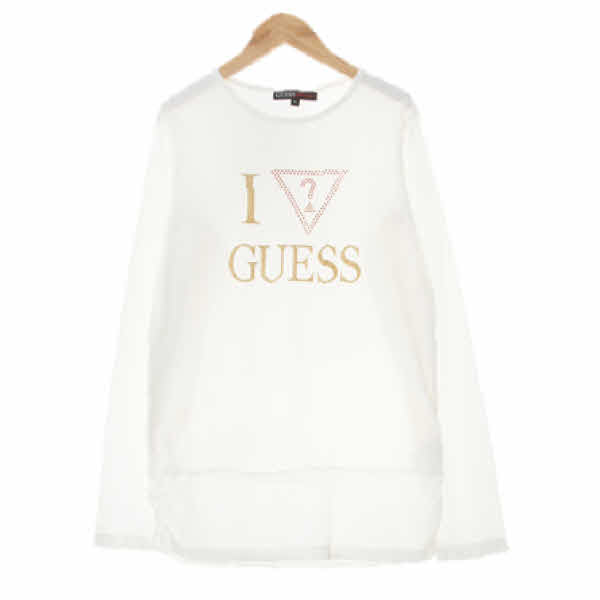 Guess 화이트 면 심볼큐빅센터로고롱티