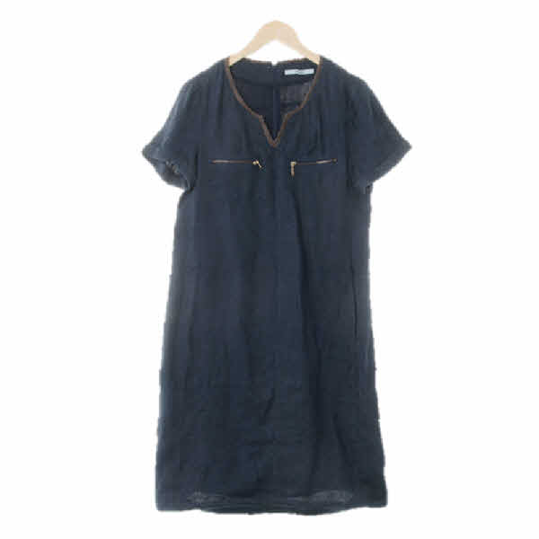 bcbg 네이비 마 레더배색롤업루즈핏미니원피스