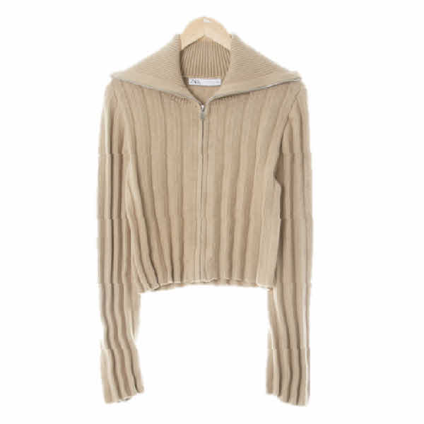 자라 허니베이지 스트라이프 윙카라골지숏집업가디건
