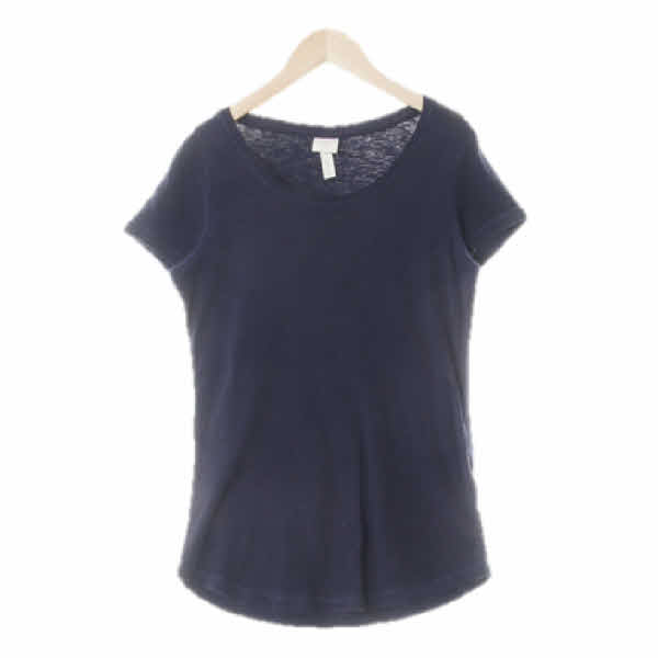 h&m 네이비 면혼방 슬라브라운드반팔티