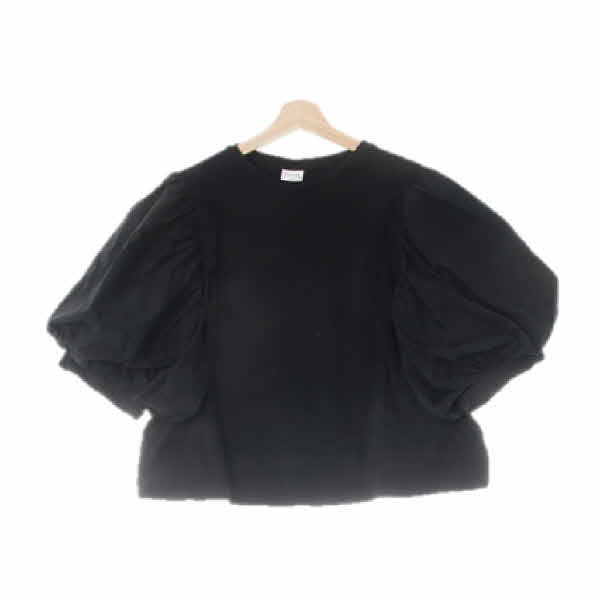 h&m 블랙 면혼방 셔링빅퍼프블라우스