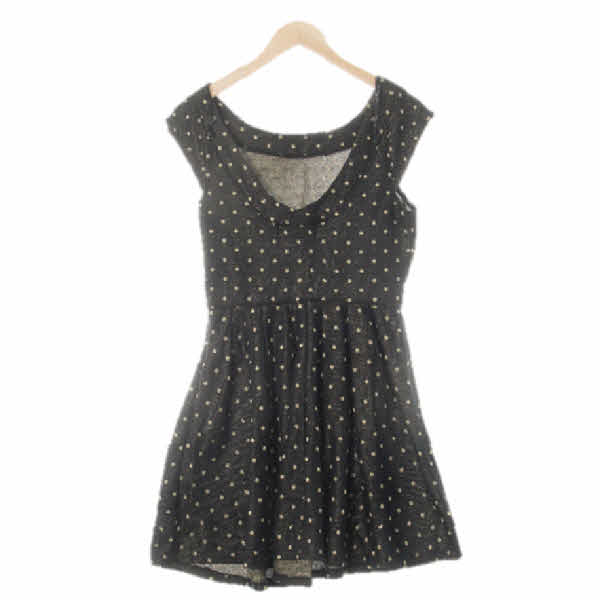 Forever21 글리터블랙 도트자수패턴 오프숄더캡슬리브퍼프민소매원피스 