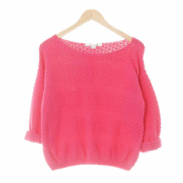 Forever21 딥핑크 면 보트넥롤업반소매니트