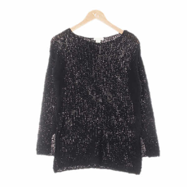 h&m 블랙 면혼방 슬릿그물니트