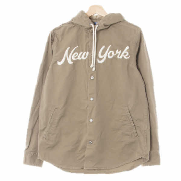 h&m 카키베이지 면 뉴욕빅자수후디똑딱이자켓