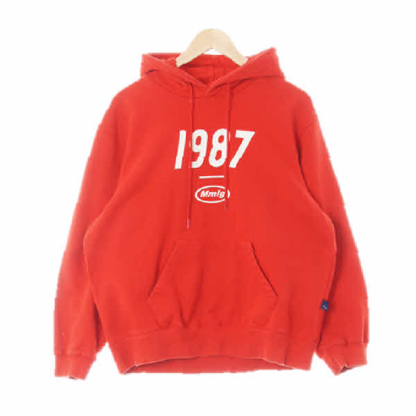 mmlg 레드 프린팅 면 1987시그니처로고후드티